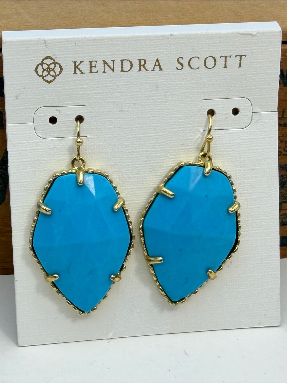 Kendra Scott Bright Turquoise Faceted Drop Earrings - Gold Tone